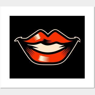 Funny female red lips smile mouth face Posters and Art